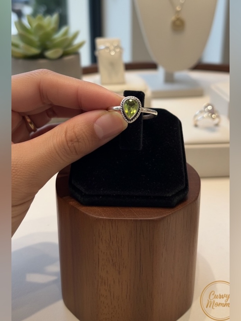 Firm price please 925 Sterling Silver Peridot Teardrop Ring size 8